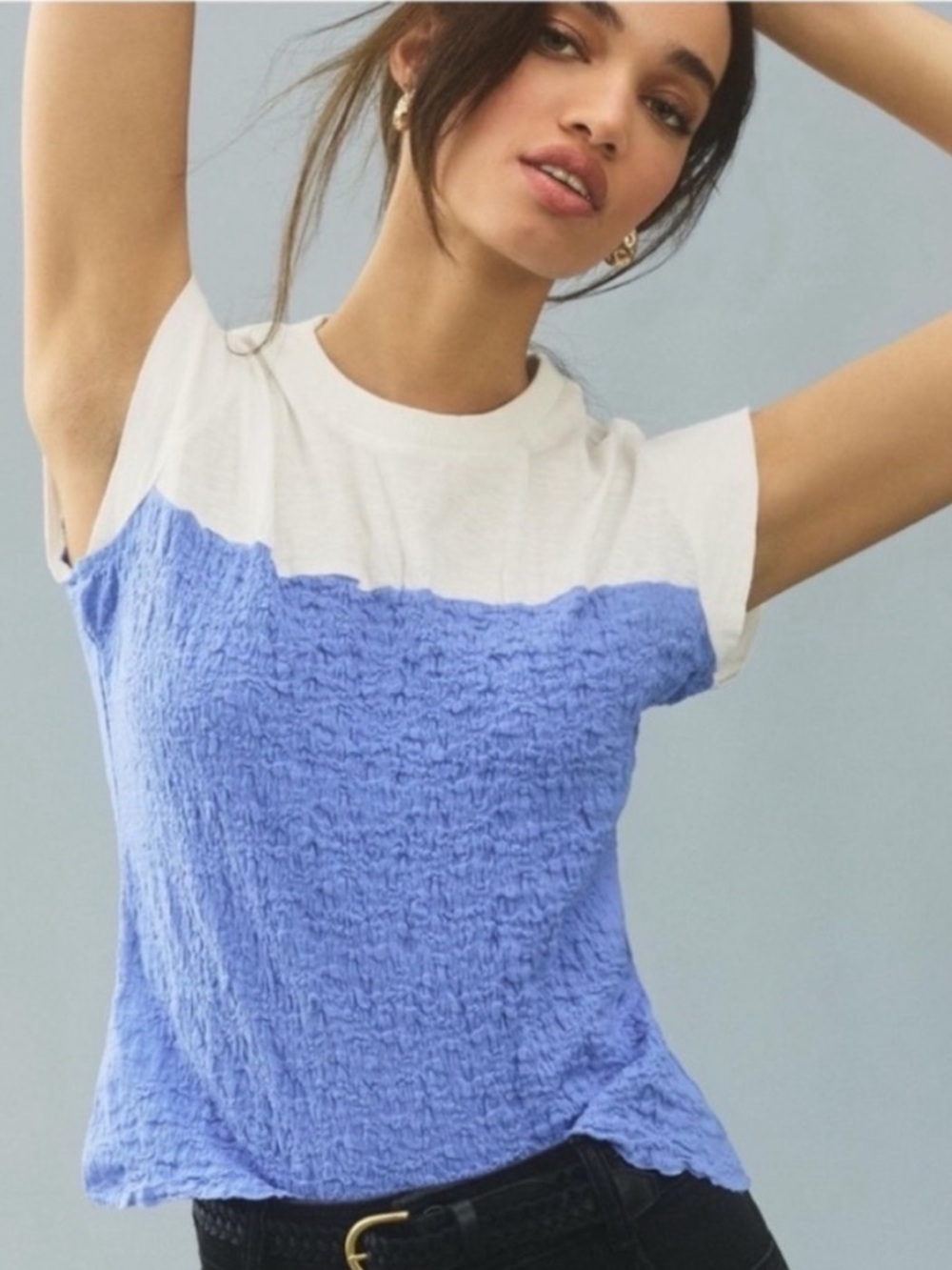 Anthropologie Maeve Cap Sleeve Smocked Tee